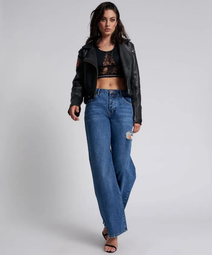 One Teaspoon Denim Jeans Women Rosewood Jackson Mid Waist Wide Leg Jeans
