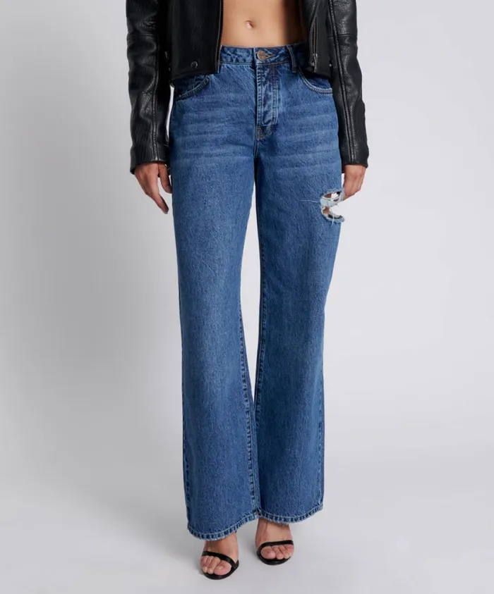 One Teaspoon Denim Jeans Women Rosewood Jackson Mid Waist Wide Leg Jeans