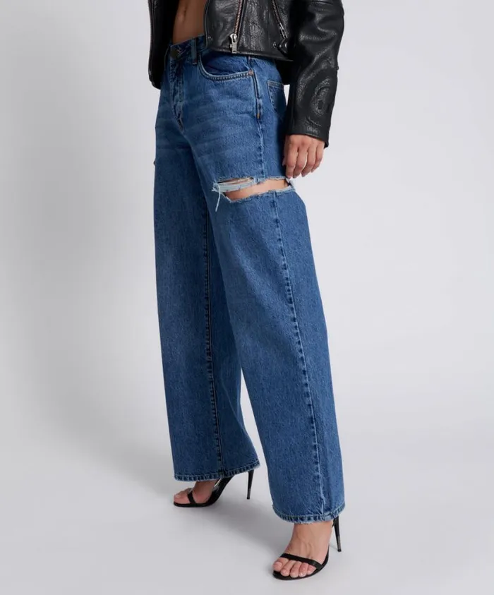 One Teaspoon Denim Jeans Women Rosewood Jackson Mid Waist Wide Leg Jeans