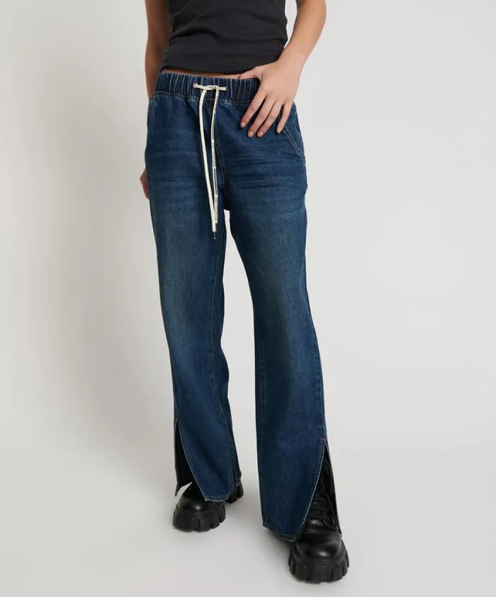 One Teaspoon Denim Jeans Women Royal Blue Wide Leg Jeans With Drawstring