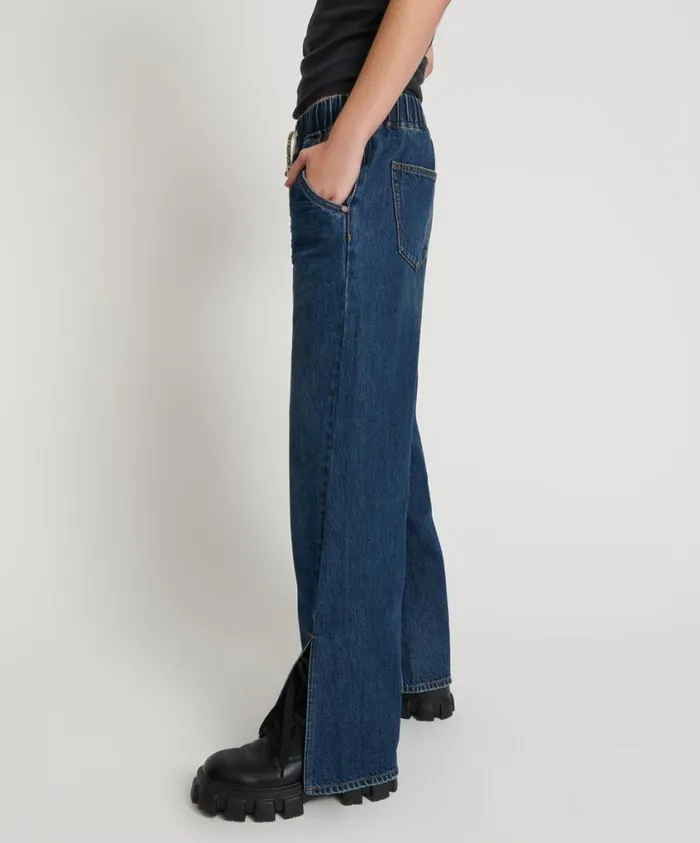 One Teaspoon Denim Jeans Women Royal Blue Wide Leg Jeans With Drawstring