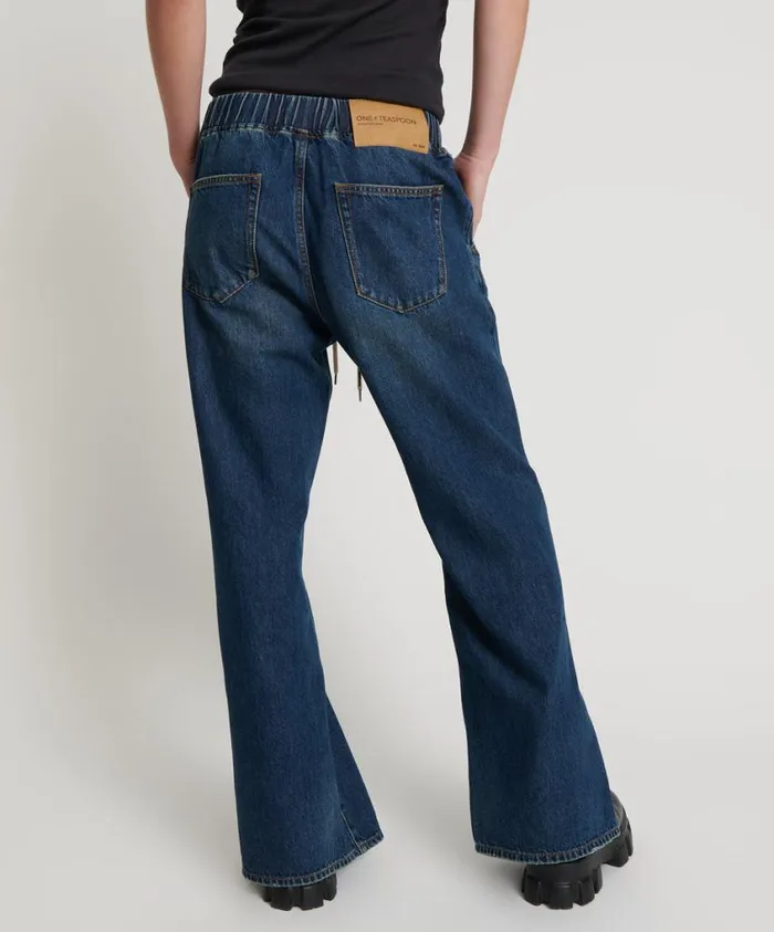 One Teaspoon Denim Jeans Women Royal Blue Wide Leg Jeans With Drawstring