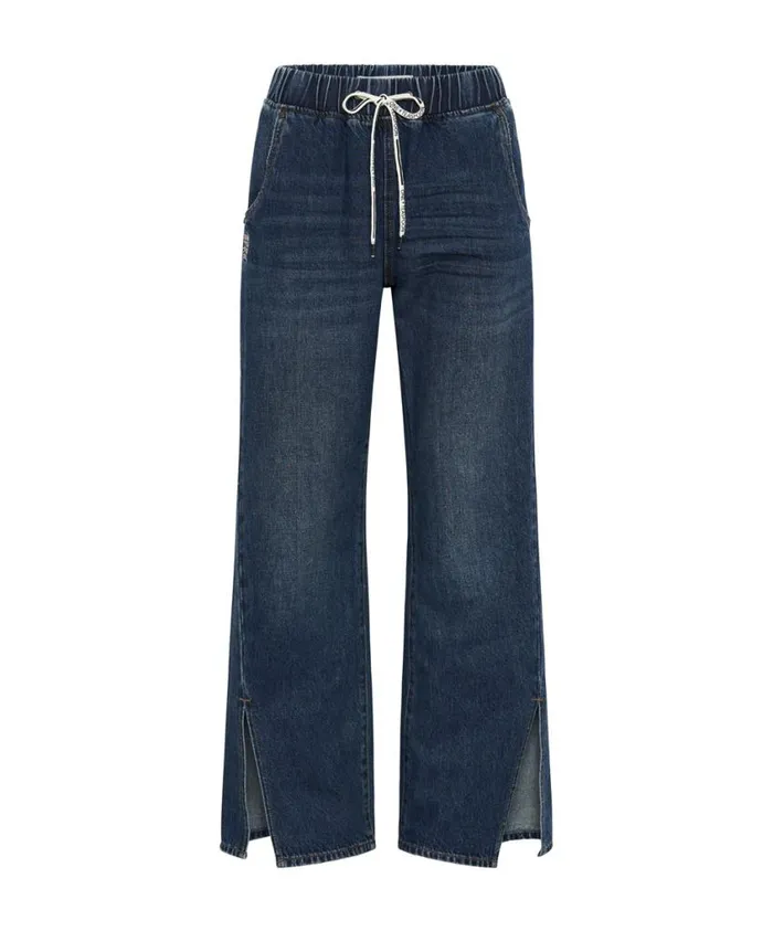 One Teaspoon Denim Jeans Women Royal Blue Wide Leg Jeans With Drawstring