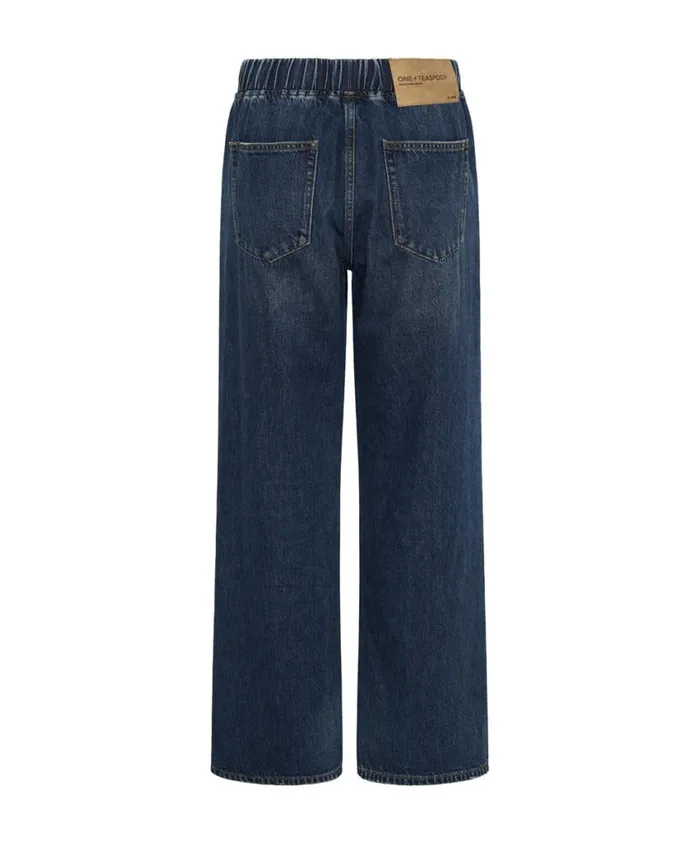One Teaspoon Denim Jeans Women Royal Blue Wide Leg Jeans With Drawstring