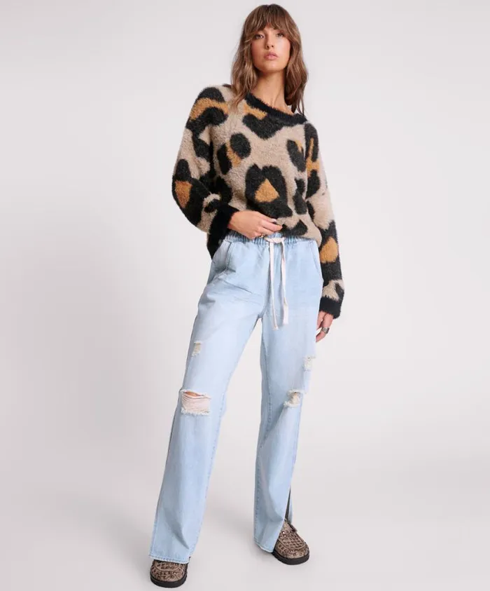 One Teaspoon Denim Jeans Women Sportster Blue Roadhouse Wide Leg Drawstring Jeans