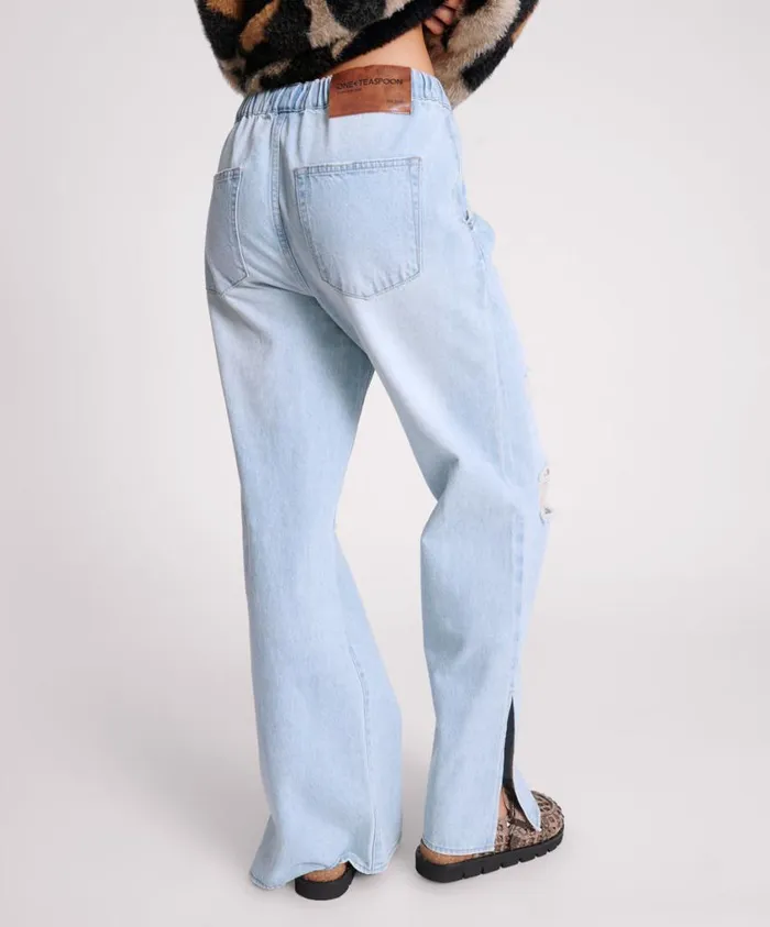 One Teaspoon Denim Jeans Women Sportster Blue Roadhouse Wide Leg Drawstring Jeans