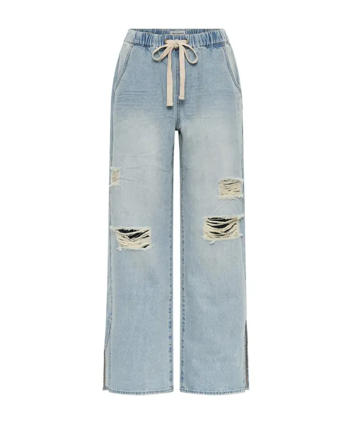One Teaspoon Denim Jeans Women Sportster Blue Roadhouse Wide Leg Drawstring Jeans