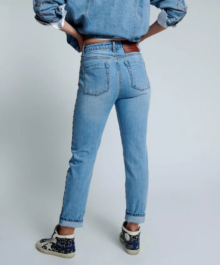 One Teaspoon Denim Jeans Women Studded High Waist Awesome Baggies Denim Jeans