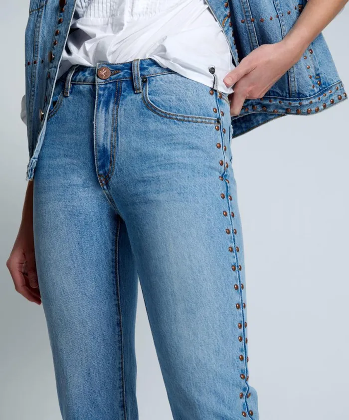 One Teaspoon Denim Jeans Women Studded High Waist Awesome Baggies Denim Jeans