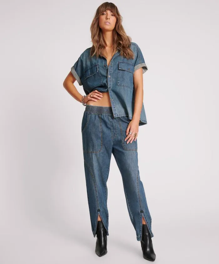 One Teaspoon Denim Jeans Women Used Blue Denim Flight Pants