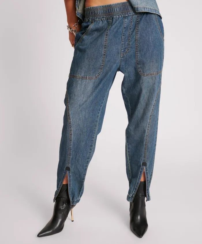 One Teaspoon Denim Jeans Women Used Blue Denim Flight Pants