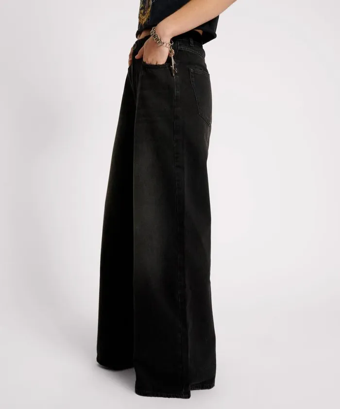 One Teaspoon Denim Jeans Women Washed Black Super Wide Leg Denim Jeans 8211 Love Machines Mid Waist