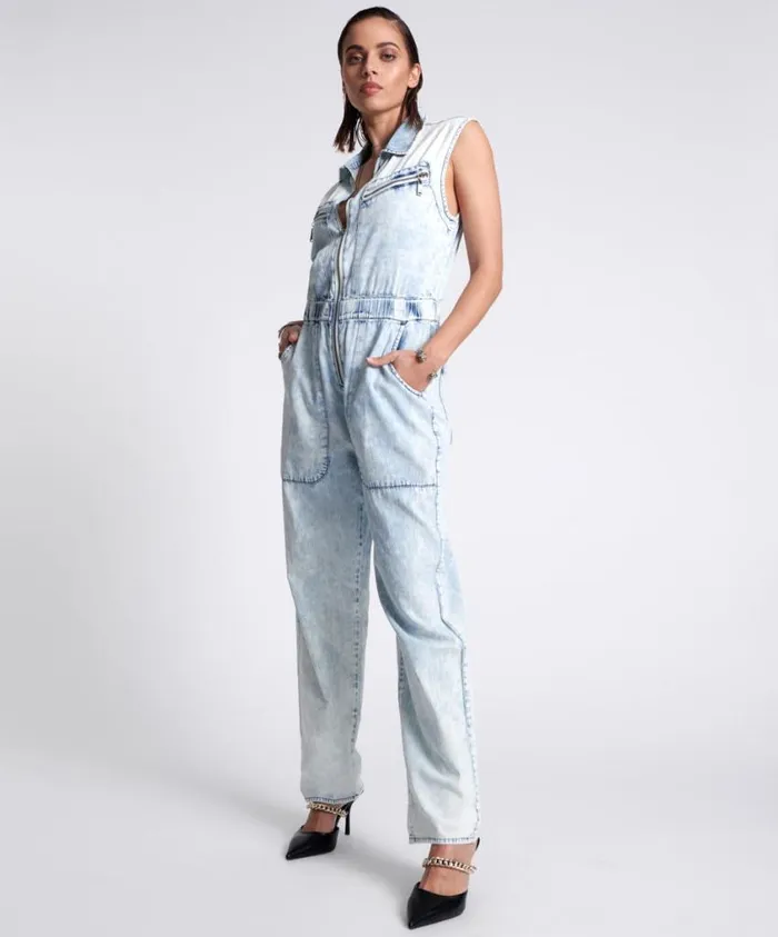 One Teaspoon Denim Jumpsuits Women Black Lightning Olivia Aviator Jumpsuit