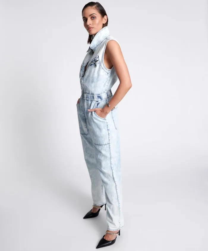 One Teaspoon Denim Jumpsuits Women Black Lightning Olivia Aviator Jumpsuit