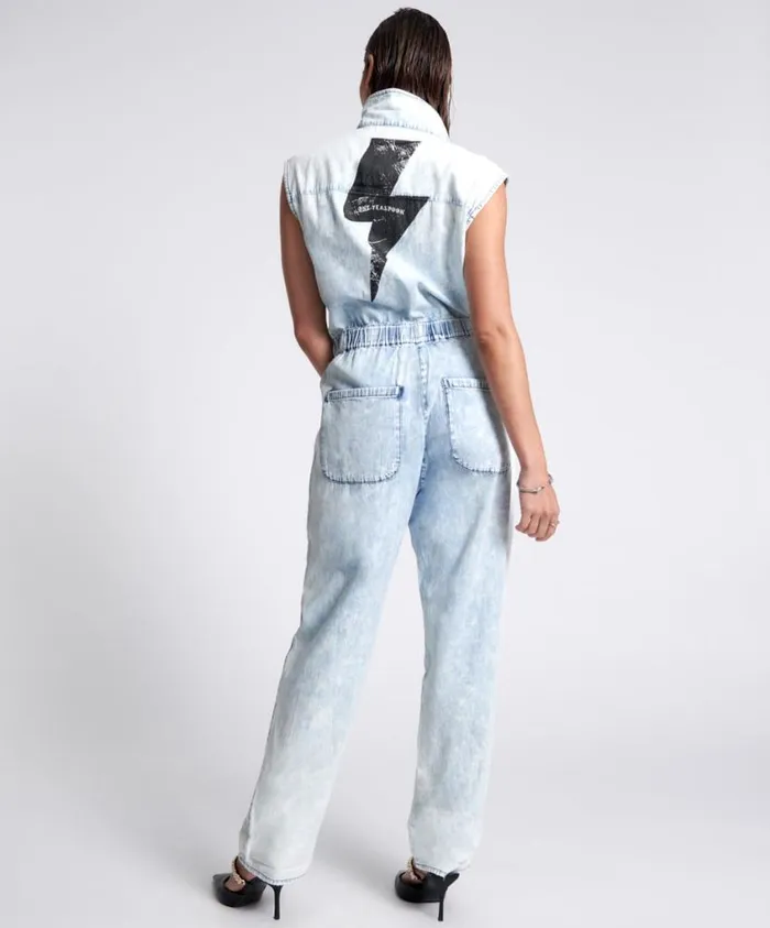 One Teaspoon Denim Jumpsuits Women Black Lightning Olivia Aviator Jumpsuit