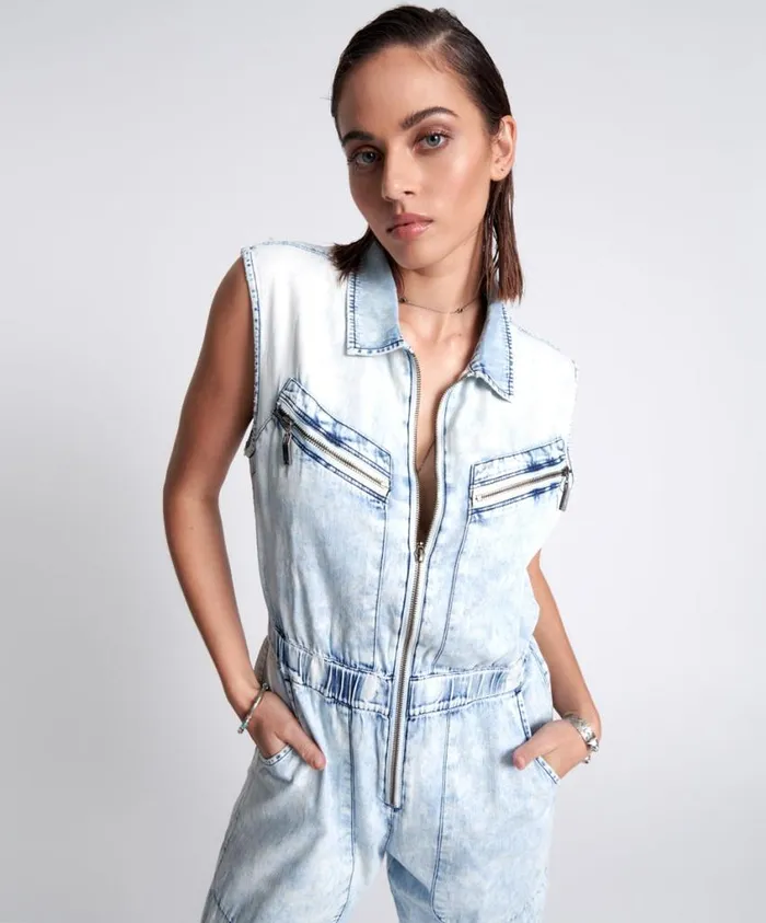 One Teaspoon Denim Jumpsuits Women Black Lightning Olivia Aviator Jumpsuit