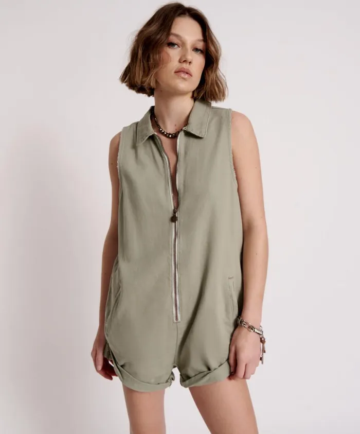 One Teaspoon Denim Jumpsuits Women Faded Khaki Mini Braxton Jumpsuit