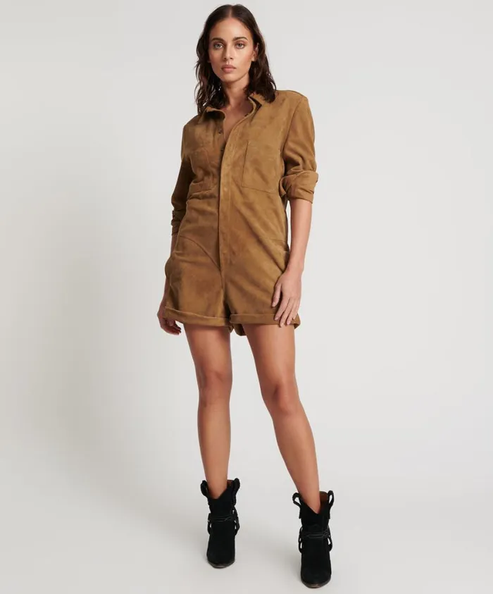 One Teaspoon Denim Jumpsuits Women Tan Suede Prophecy Jumpsuit