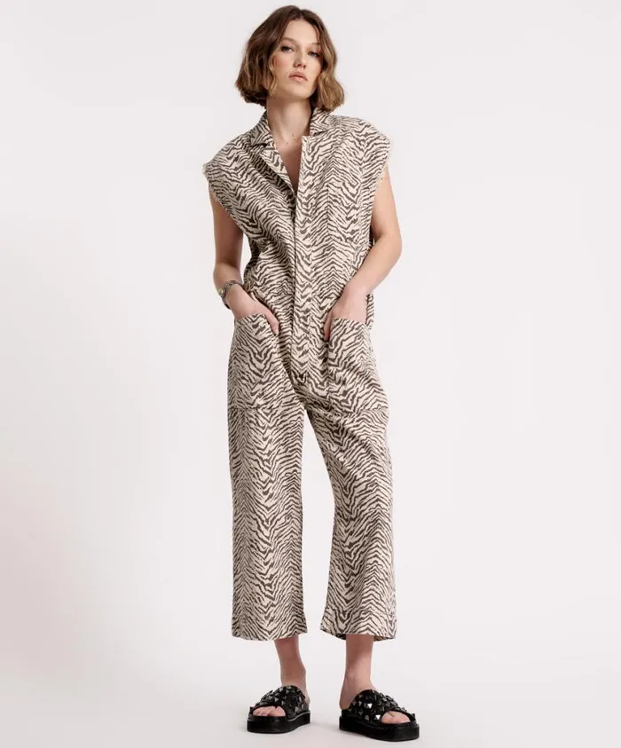 One Teaspoon Denim Jumpsuits Women Zebra Safari Camp Overall