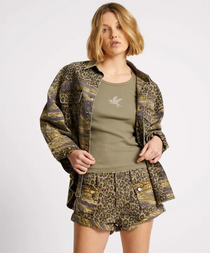 One Teaspoon Denim Shirts Women Animal Camo Daria Shacket
