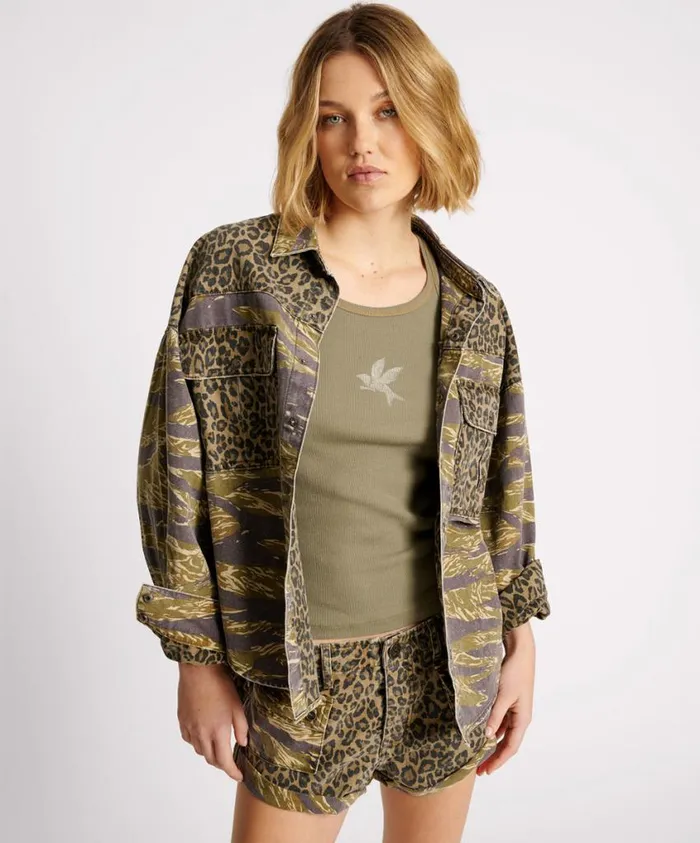 One Teaspoon Denim Shirts Women Animal Camo Daria Shacket