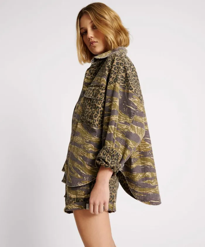 One Teaspoon Denim Shirts Women Animal Camo Daria Shacket