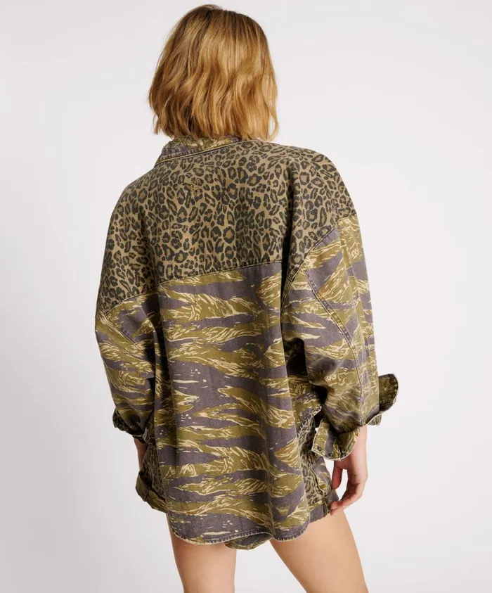 One Teaspoon Denim Shirts Women Animal Camo Daria Shacket