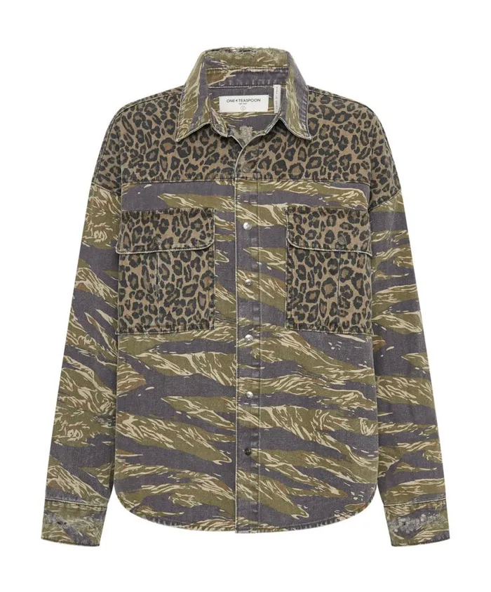 One Teaspoon Denim Shirts Women Animal Camo Daria Shacket