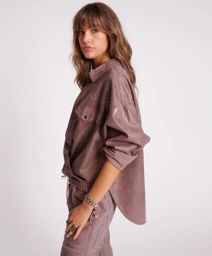 One Teaspoon Denim Shirts Women Bronzed Chocolate Western Daria Shacket