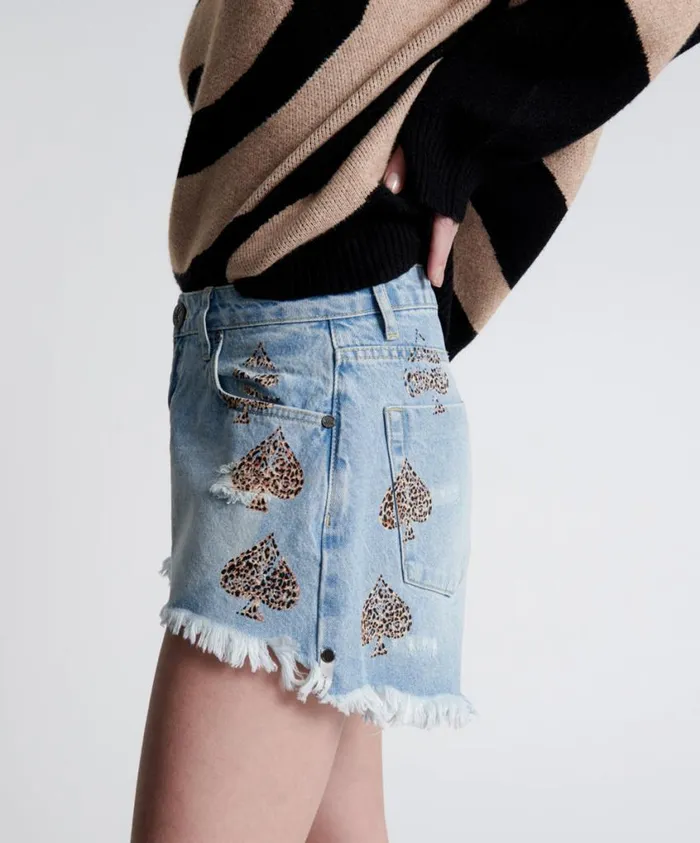 One Teaspoon Denim Shorts Women Aced Truckers Mid Waist Relaxed Short