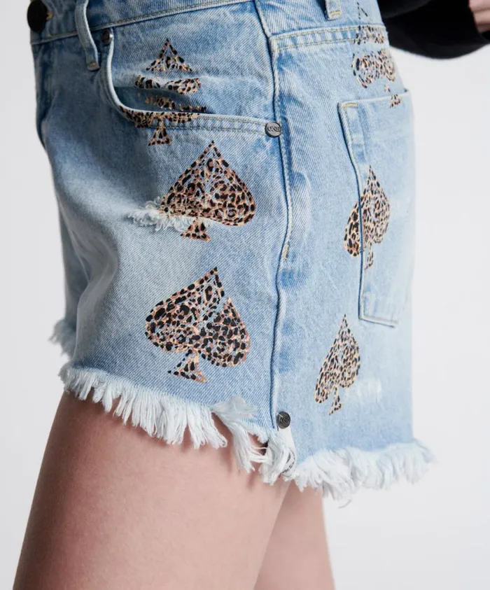 One Teaspoon Denim Shorts Women Aced Truckers Mid Waist Relaxed Short