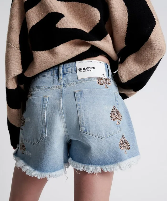 One Teaspoon Denim Shorts Women Aced Truckers Mid Waist Relaxed Short