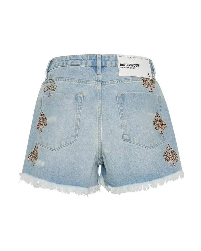 One Teaspoon Denim Shorts Women Aced Truckers Mid Waist Relaxed Short