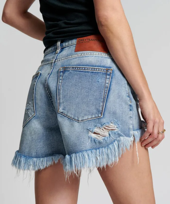 One Teaspoon Denim Shorts Women Berlin Blue Truckers Mid Waist Relaxed Short Blue