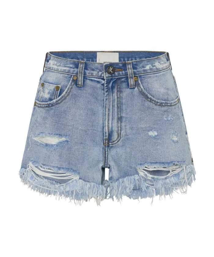 One Teaspoon Denim Shorts Women Berlin Blue Truckers Mid Waist Relaxed Short Blue