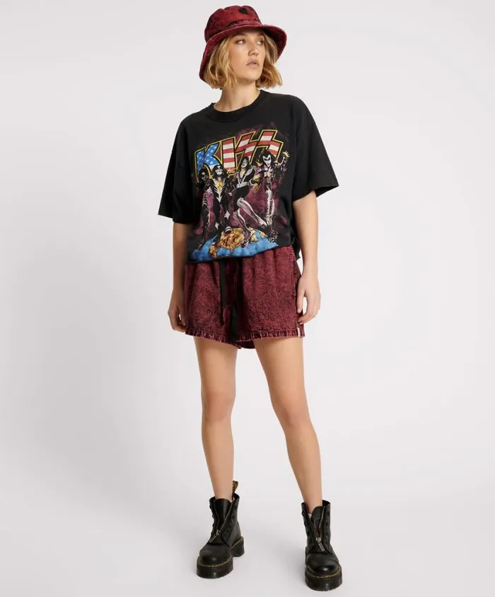 One Teaspoon Denim Shorts Women Black Heart Denim Boxer Short