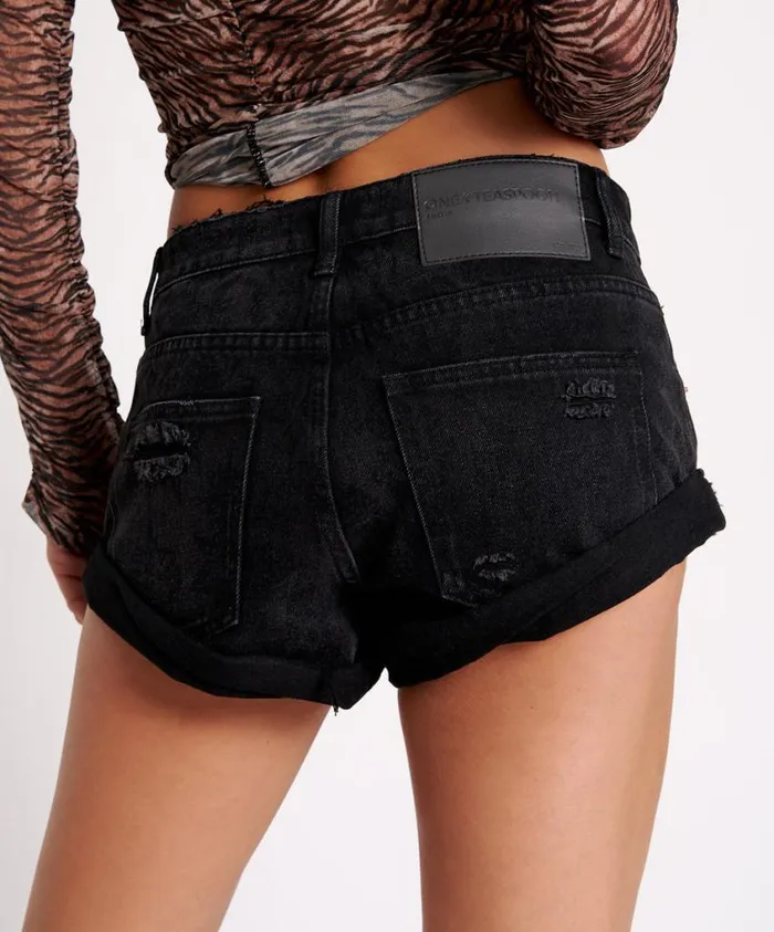 One Teaspoon Denim Shorts Women Black Lace Bandits Low Waist Denim Short
