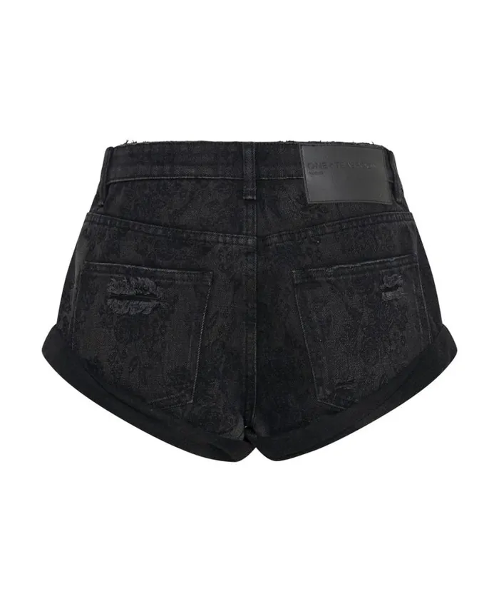 One Teaspoon Denim Shorts Women Black Lace Bandits Low Waist Denim Short