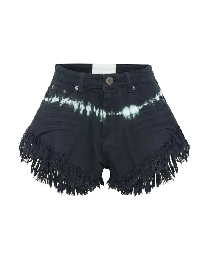 One Teaspoon Denim Shorts Women Black Magic Scout High Waist Flippy Denim Short