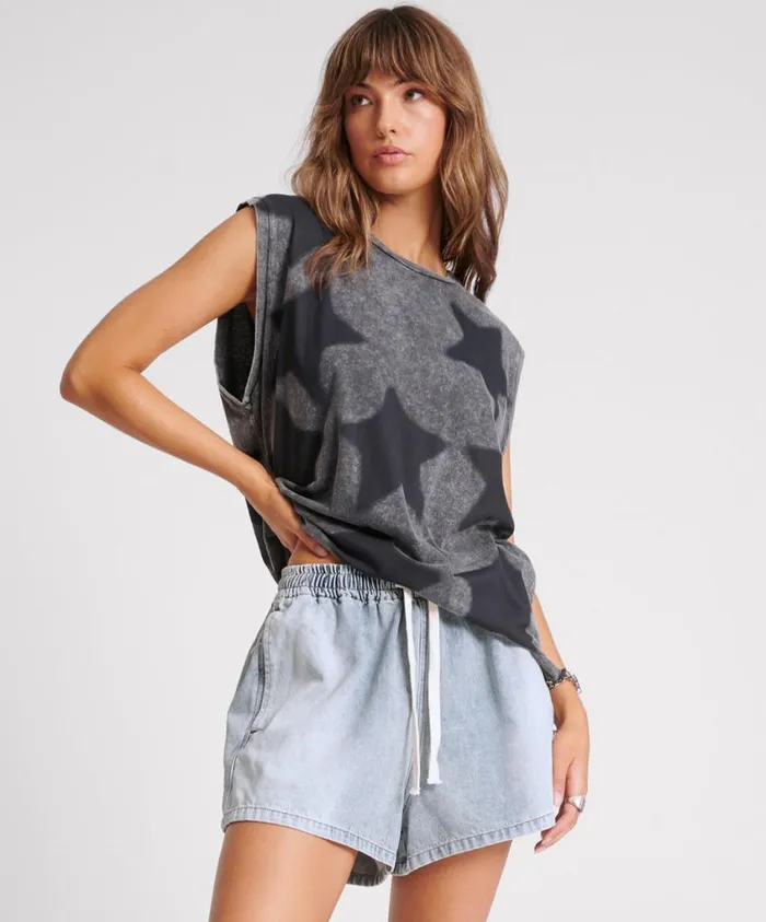 One Teaspoon Denim Shorts Women Blue Blossom Denim Boxer Shorts