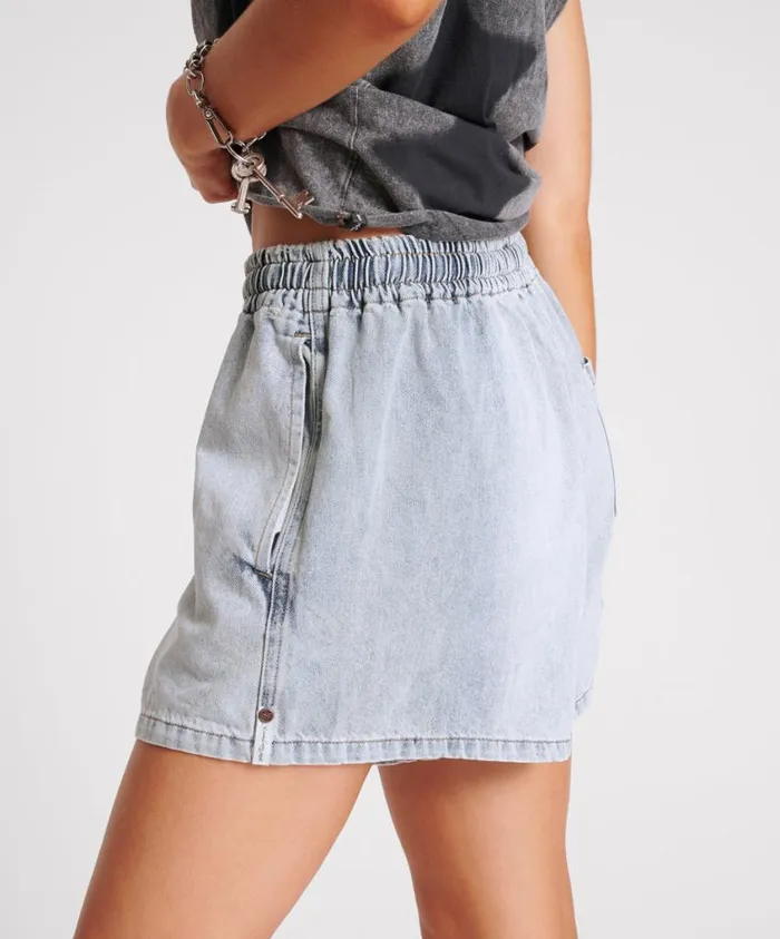 One Teaspoon Denim Shorts Women Blue Blossom Denim Boxer Shorts