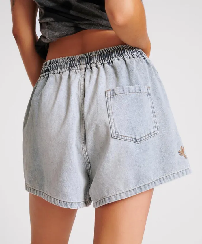 One Teaspoon Denim Shorts Women Blue Blossom Denim Boxer Shorts