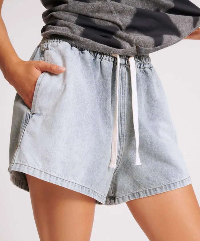 One Teaspoon Denim Shorts Women Blue Blossom Denim Boxer Shorts