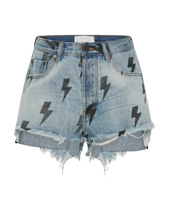 One Teaspoon Denim Shorts Women Blue Lightning Le Wolves Denim Short