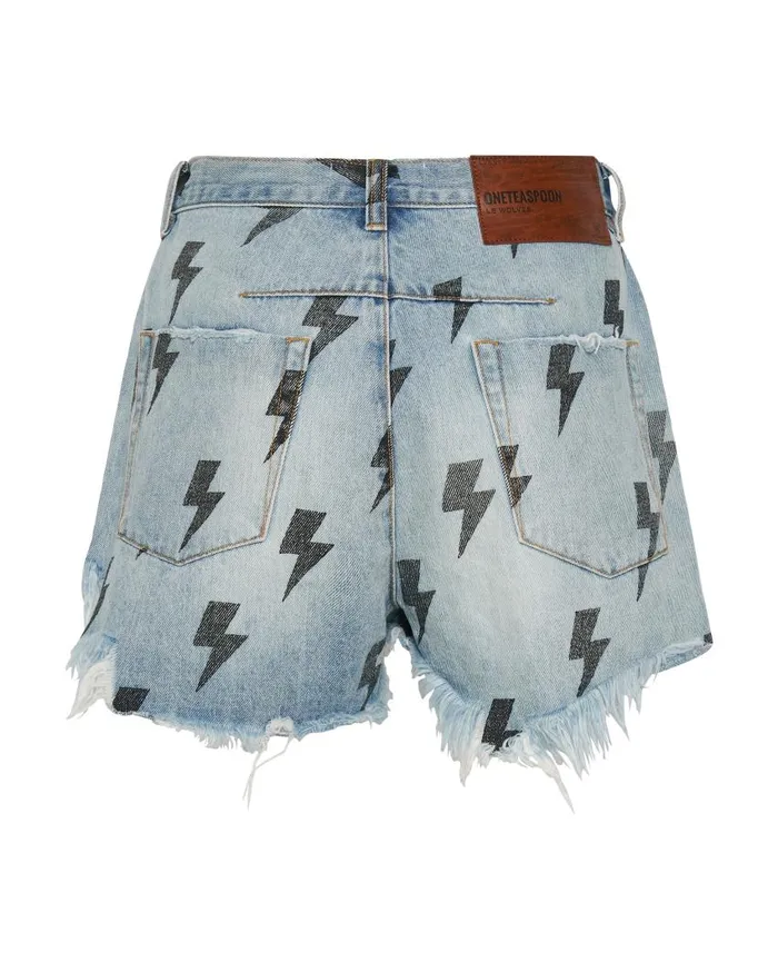 One Teaspoon Denim Shorts Women Blue Lightning Le Wolves Denim Short