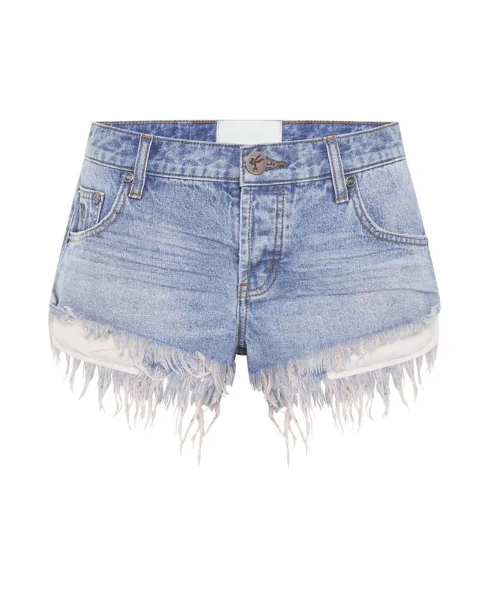 One Teaspoon Denim Shorts Women Blue Lilac Dukes Low Waist Denim Short