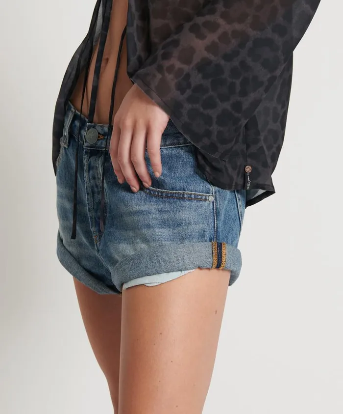 One Teaspoon Denim Shorts Women Blue Love Bandit Low Waist Denim Short