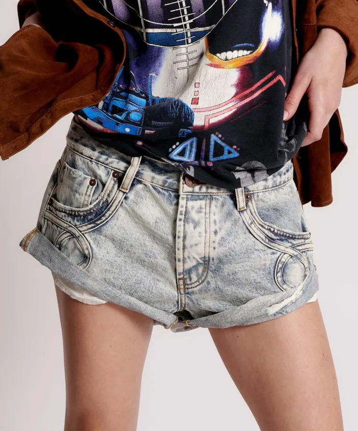 One Teaspoon Denim Shorts Women Blue Malt Bandits Low Waist Denim Short