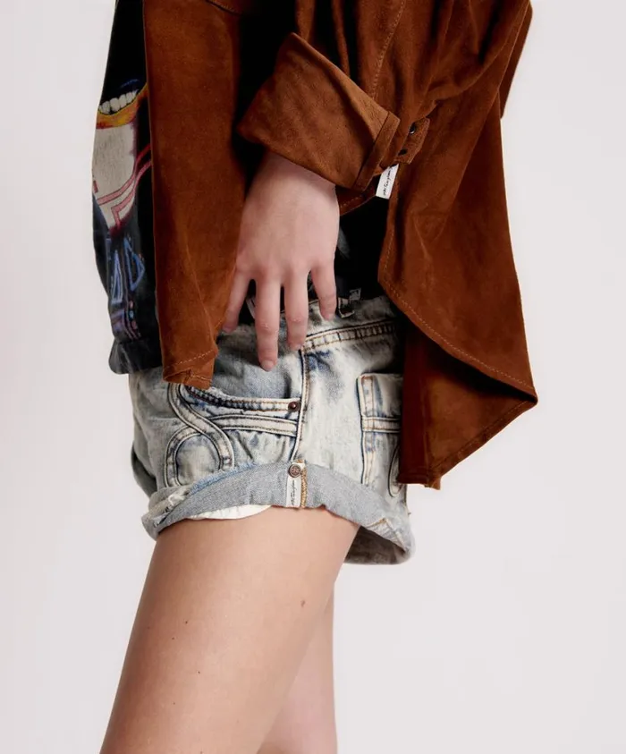 One Teaspoon Denim Shorts Women Blue Malt Bandits Low Waist Denim Short