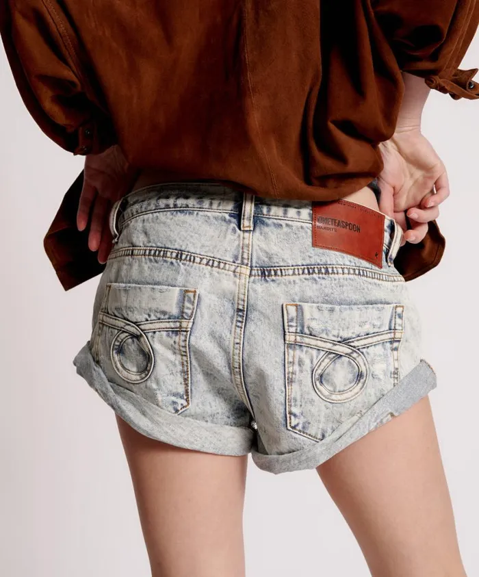 One Teaspoon Denim Shorts Women Blue Malt Bandits Low Waist Denim Short